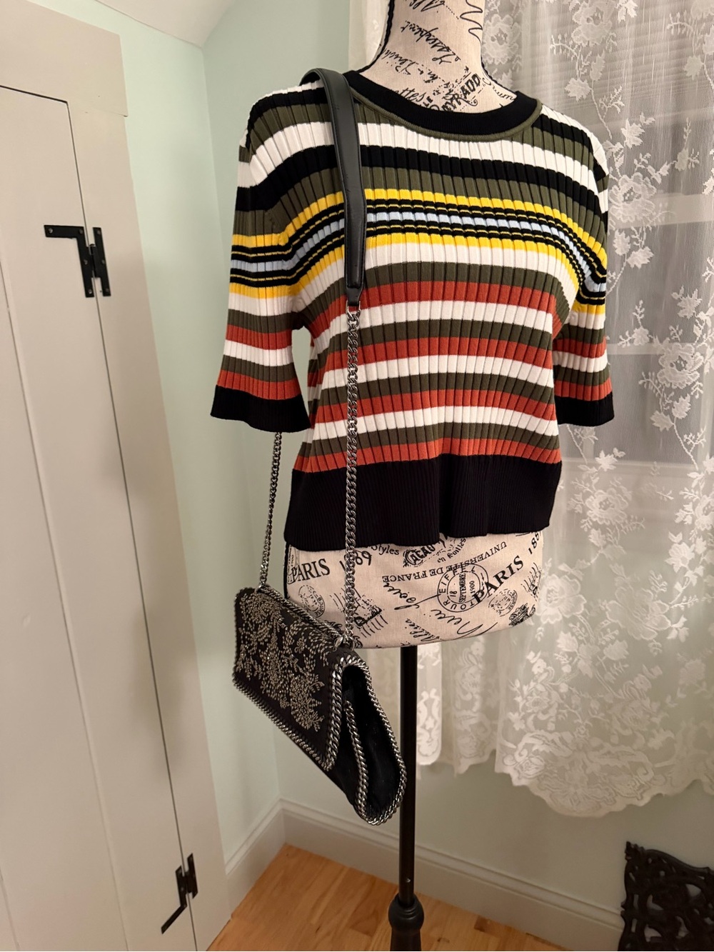 Striped Rib-Knit Crop Sweater - Multicolor